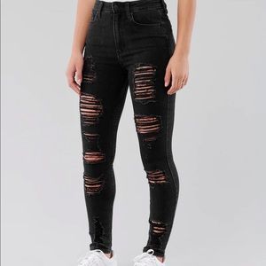 Black Hollister High Waisted Ripped Jeans Size: 27” Waist